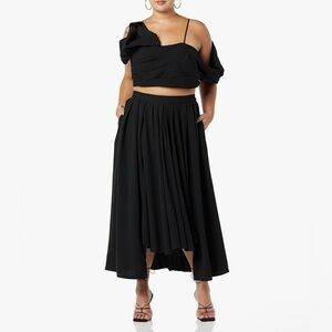 Black High Low Midi Skirt Flowy Whimsy Goth M Witchy Pockets‎